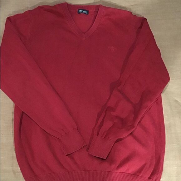 BARBOUR MEN’S 100% PIMA COTTON RED V- NECK SWEATER M - Picture 9 of 11